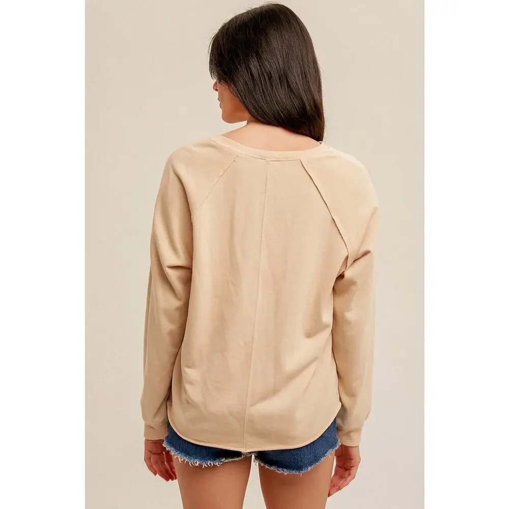 V Neck Asymmetrical Hem Loose Fit Sweatshirt - Picture 3 of 3